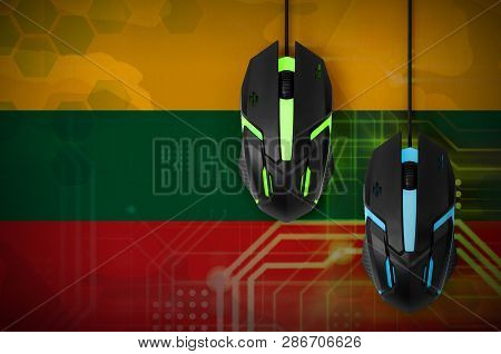 Lithuania Flag  And Two Mice With Backlight. Online Cooperative Games. Cyber Sport Team