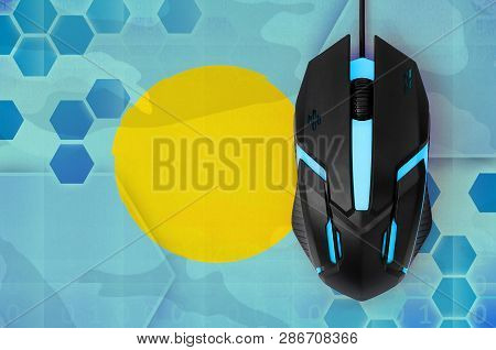 Palau Flag  And Computer Mouse. Concept Of Country Representing E-sports Team
