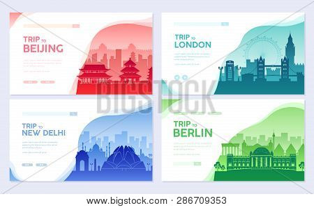 Travel Information Cards. Landscape Template Of Flyear, Magazines, Posters, Book Cover, Banners. Cou