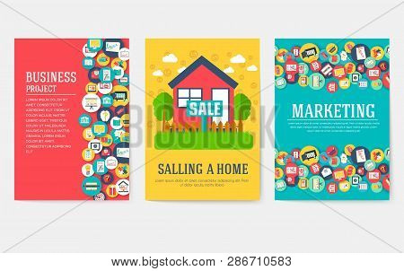 Business Elements Cards Set. Marketing Template Of Flyear, Magazines, Book Cover, Banners, Booklet. 