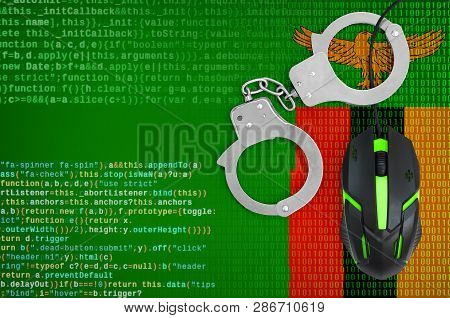 Zambia Flag  And Handcuffed Computer Mouse. Combating Computer Crime, Hackers And Piracy