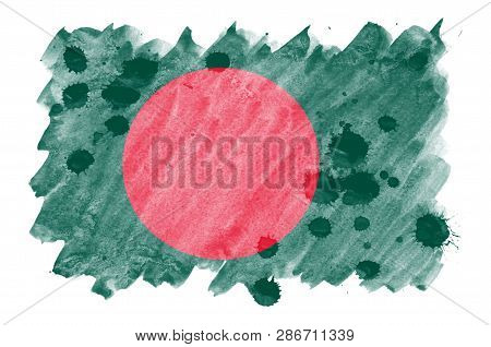 Bangladesh Flag  Is Depicted In Liquid Watercolor Style Isolated On White Background