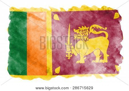 Sri Lanka Flag  Is Depicted In Liquid Watercolor Style Isolated On White Background