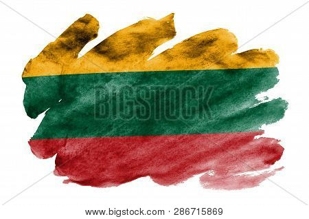 Lithuania Flag  Is Depicted In Liquid Watercolor Style Isolated On White Background