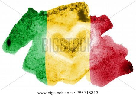 Mali Flag  Is Depicted In Liquid Watercolor Style Isolated On White Background