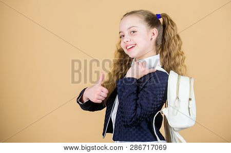 Carrying Things In Backpack. Learn How Fit Backpack Correctly. Girl Little Fashionable Cutie Carry B