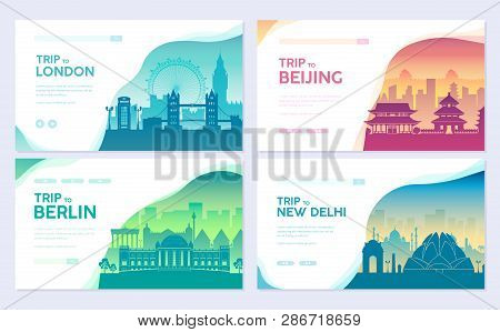 Travel Information Cards. Landscape Template Of Flyear, Magazines, Posters, Book Cover, Banners. Cou
