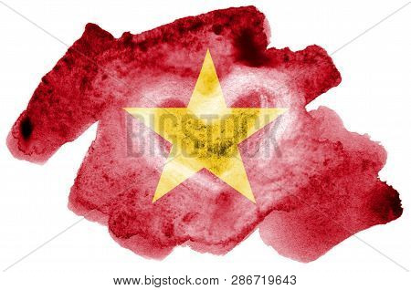 Vietnam Flag  Is Depicted In Liquid Watercolor Style Isolated On White Background