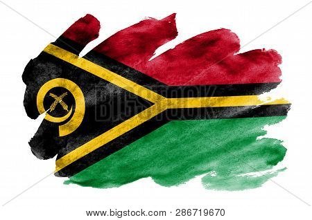 Vanuatu Flag  Is Depicted In Liquid Watercolor Style Isolated On White Background