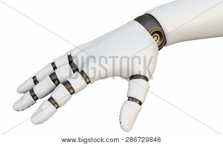 White Robot Hand, Isolated On White Background. 3d Rendering