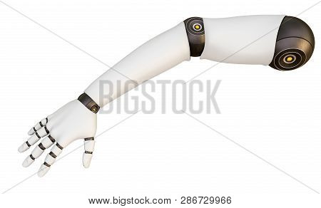 White Robot Hand, Isolated On White Background. 3d Rendering