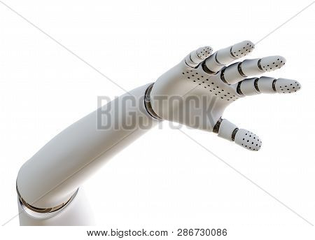 White Robot Hand, Isolated On White Background. 3d Rendering