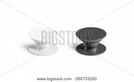 Blank Black And White Phone Pop Socket Mockup Set, Isolated, 3d Rendering. Empty Glue Accessory Mock