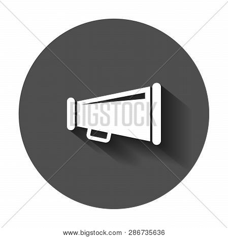 Megaphone Speaker Icon In Flat Style. Bullhorn Audio Announcement Vector Illustration With Long Shad