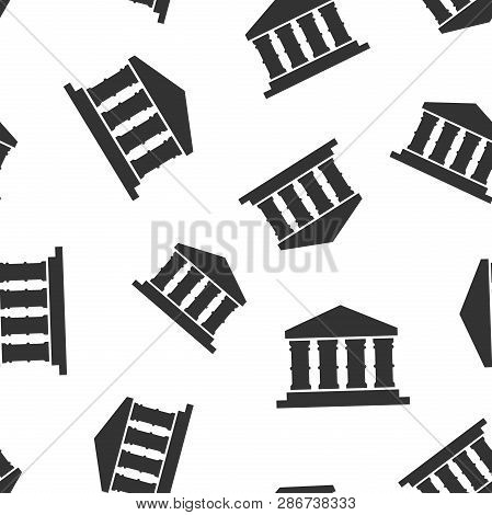 Bank Building Icon Seamless Pattern Background. Government Architecture Vector Illustration. Museum 