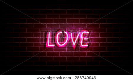 Realistic Neon Pink Light Sign Decoration On The Wall