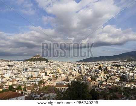 Panoramic View Of Athens And Lycabettes From The Acropolis, Greece