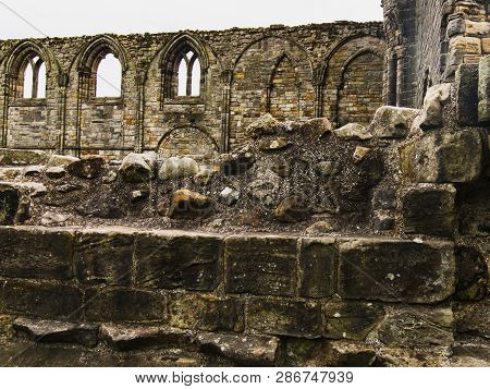 Textured Old Stone Wall. Fragment Of Architectural Surface Of Buildings In Scotland, Public Places, 