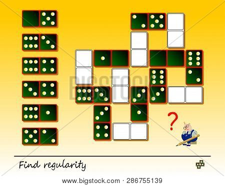 Logic Puzzle Game For Children And Adults. Need To Find Regularity And Draw All Resting Dominoes In 