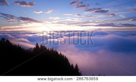 Sunset View Above Cloud With Trees Heaven