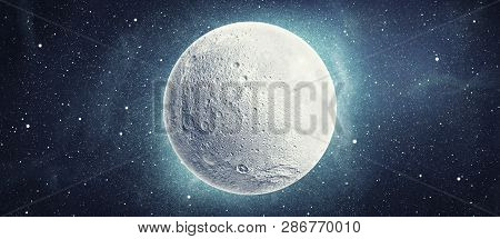 Full Moon In Space Over Stars Background. Elements Of This Image Furnished By Nasa