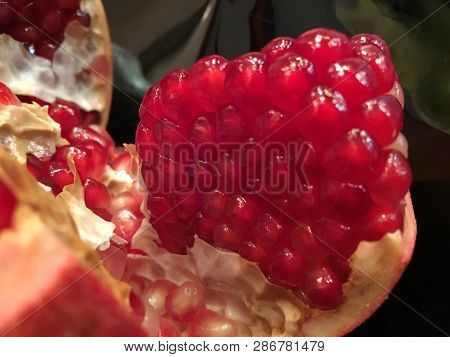 Ripe Red Granet Or Garnet. Fruits Of Red Ripe Pomegranate Isolate On The White Background. Vegetaria