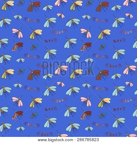 Original Seamless Pattern With Decorative Bright Mosquitos
