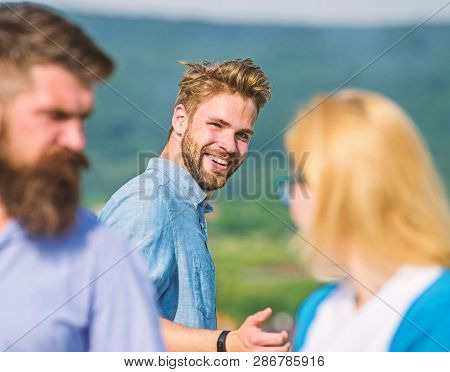 Man With Beard Jealous Aggressive Because Girlfriend Interested In Handsome Passerby. Husband Strict