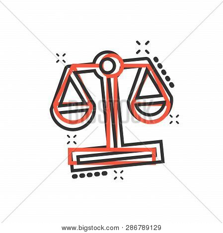 Scale Comparison Icon In Comic Style. Balance Weight Vector Cartoon Illustration Pictogram. Scale Co