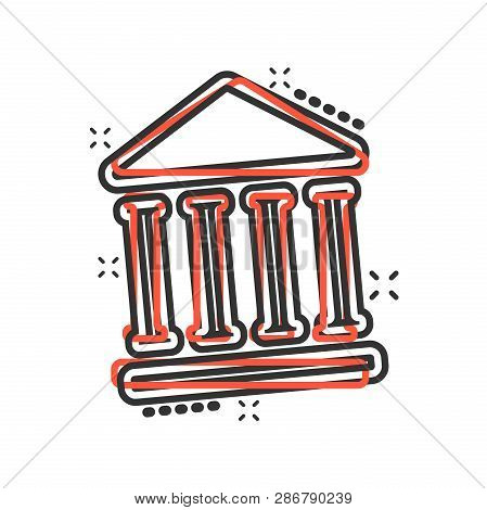 Bank Building Icon In Comic Style. Government Architecture Vector Cartoon Illustration Pictogram. Mu