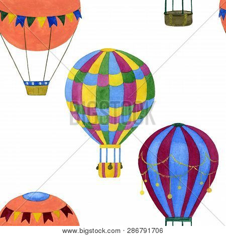 Pattern Of Colorful Balloons. Seamless Illustration On White Background.