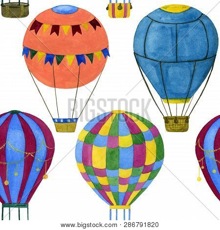 Pattern Of Colorful Balloons. Seamless Illustration On White Background.