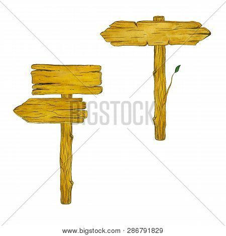 Wooden Road Signs. Isolated Illustration On White Background.