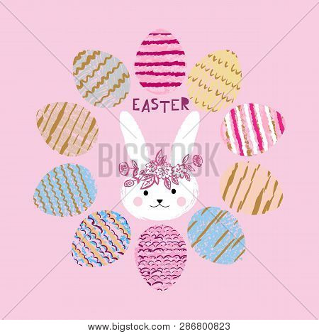 Happy Easter Nand Drawn Lettering. Greeting Card Text Templates With Easter Eggs. Vector Illustratio