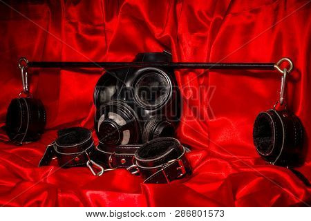 Close Up Bdsm Outfit. Bondage, Kinky Adult Sex Games, Kink And Bdsm Lifestyle Concept With A Pair Of