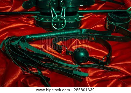 Bondage, Kinky Adult Sex Games, Kink And Bdsm Lifestyle Concept With A Pair Of Leather Handcuffs, Fl