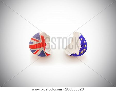 Broken Europe 2019: Brexit, Britain Exit From The European Union. Broken Egg.