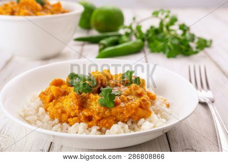 Cauliflower and Lentil Curry served with rice