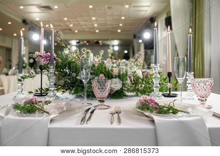 Floral Decoration For Wedding Ceremony Romance Dining. Wedding Banquet , Festive Decor. Bouquet From