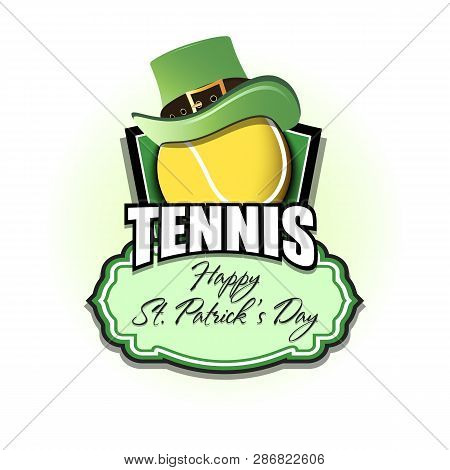 Happy St. Patricks Day. Tennis Logo Template Design. Tennis Ball With St. Patrick Hat. Pattern For B