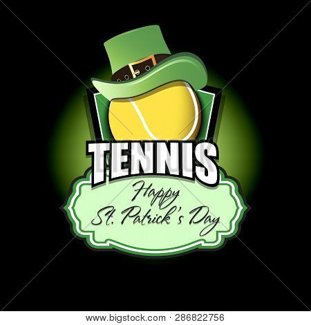 Happy St. Patricks Day. Tennis Logo Template Design. Tennis Ball With St. Patrick Hat. Pattern For B