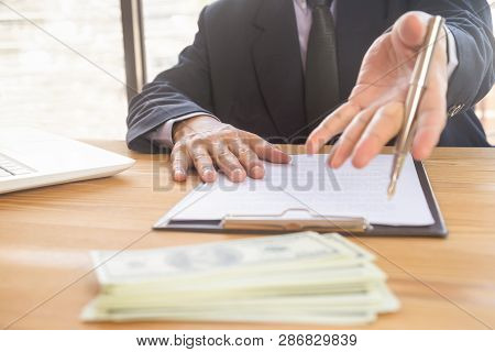 Business Man Signing A Contract. Owns The Business Sign Personally, Director Of The Company, Solicit