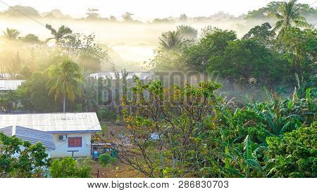 Labuan,malaysia-feb 28,2019:beautiful Landscape With Mountain View And Morning Fog In Bukit Kalam Vi