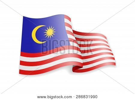 Malaysia Flag In The Wind. Flag On White Vector Illustration