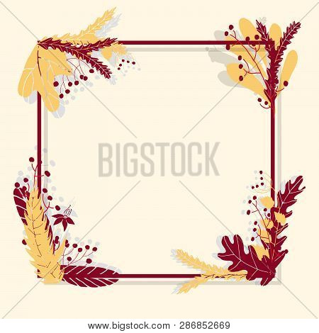 Cute Vector Colorful Frame In Hand Drawn Style. Floral And Leaves Frame For Design.
