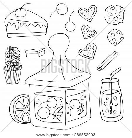Vector Sweet Things In Doodle Style On  White Background.