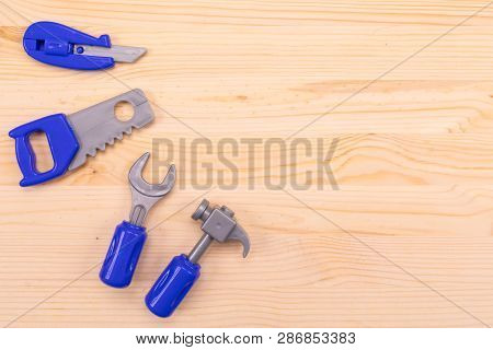 Set Of Joiners Tools On Woodenl Background