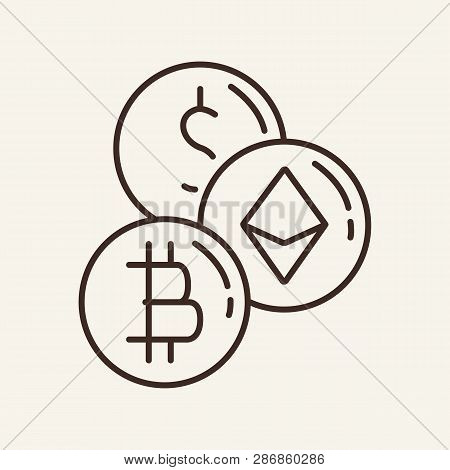 Cryptocurrency Line Icon. Cryptocoin, Coin, Virtual Money. Payment System Concept. Can Be Used For T