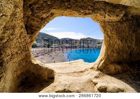 Matala, Crete - September 24: Matala Beach From Roman Cave On September 24, 2017 In Matala