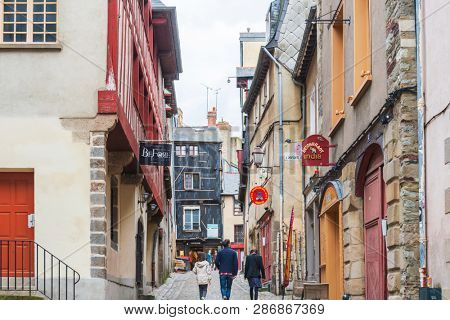 RENNES, FRANCE - April 28, 2018: Street view of downtown in Rennes, France